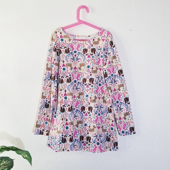 LANDS END Girsl Holiday Ivory Forest Animal Colorfull Tunic Dress Medium 10-12 - Picture 5 of 10